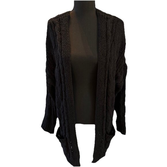Love Tree Long Black Cardigan Cable Size M - Picture 1 of 4